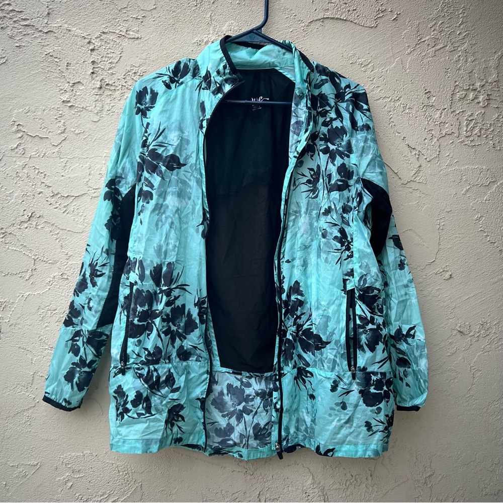 LuLaRoe - thin, blue with black floral, and mesh for breathable jacket, size S.